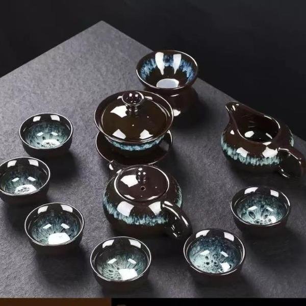 blue ice flower teapot 10 piece set