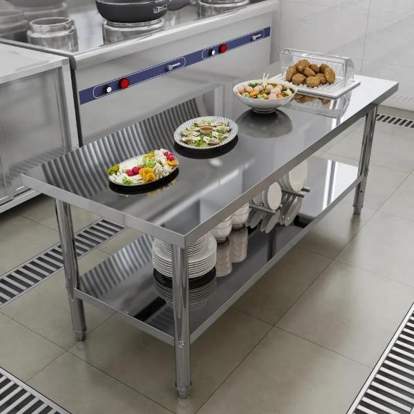 stainless steel two layer disassembly workbench with round legs